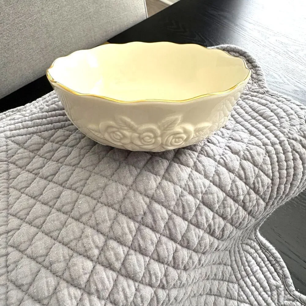 Lenox Rose Blossom Ivory Candy Dish w/ Gold Trim – 1980s Vintage